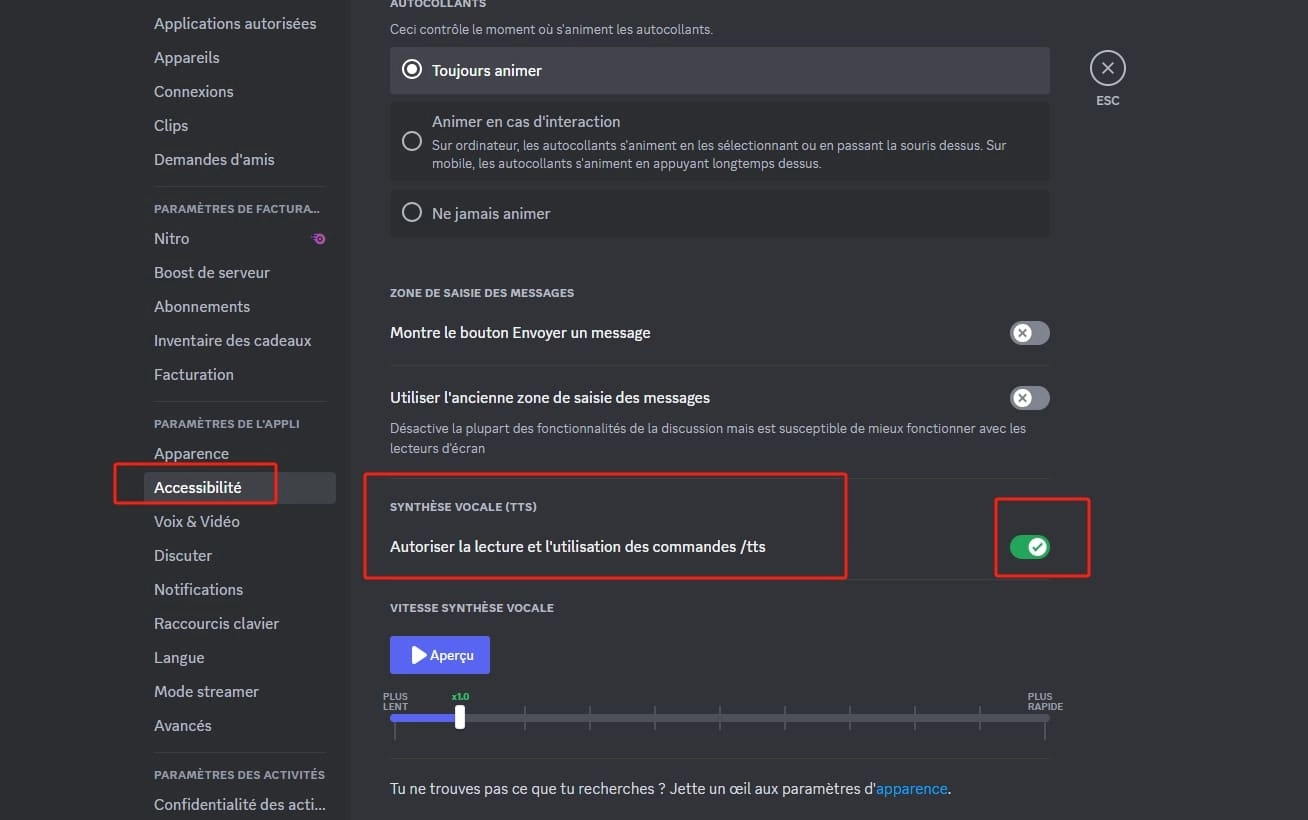 activer synthese vocale sur discord