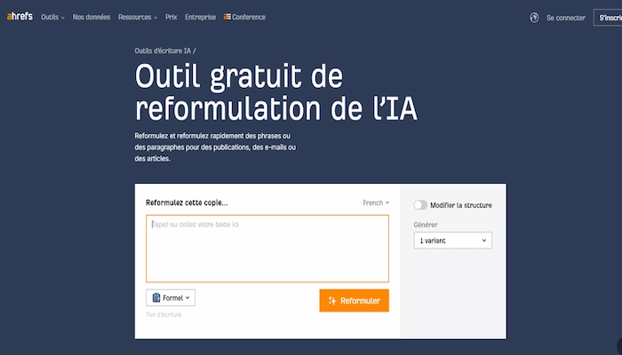 ahrefs ia pour reformuler un texte