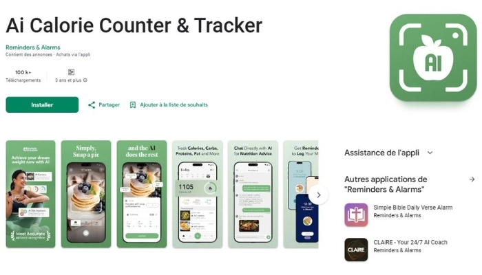 ai calorie counter tracker application gratuite pour calculer les calories