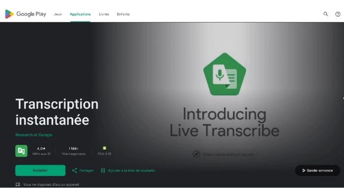 application transcripteur sourd google live transcribe