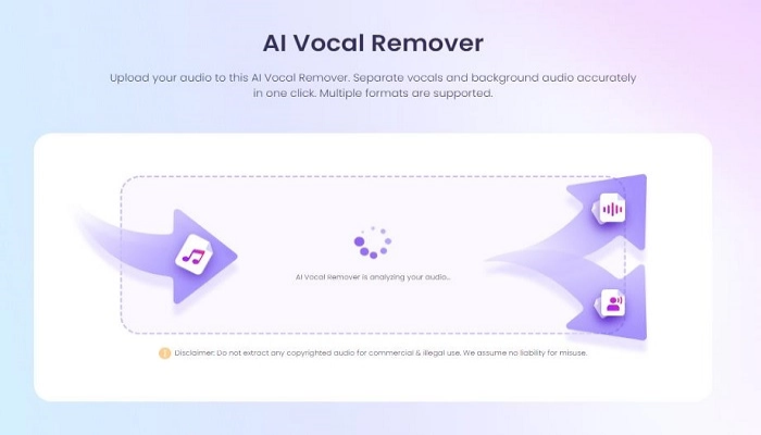 Attendez que l'IA traite votre fichier audio sur Vidnoz Vocal Remover IA