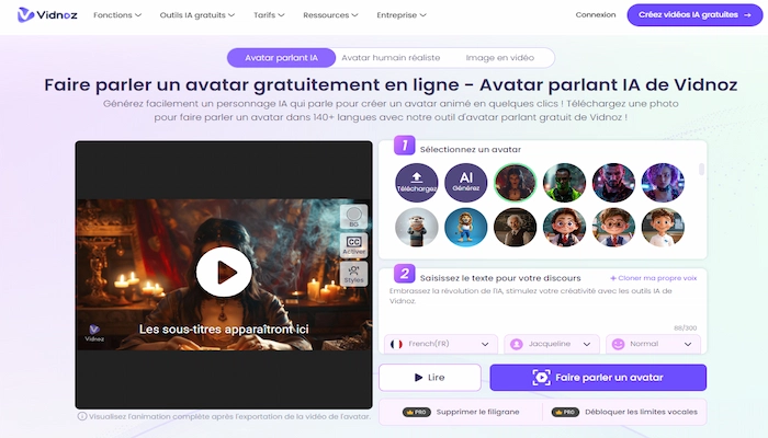 avatar parlant vidnoz ia app