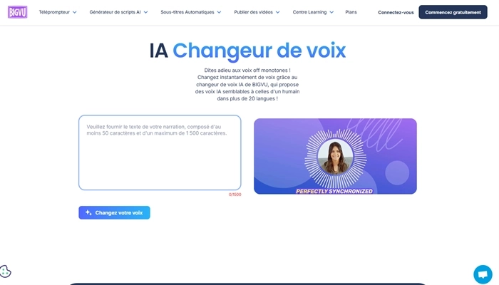 Bigvu IA changement de voix gratuit