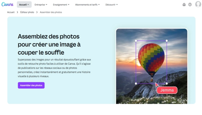 Canva application gratuite pour superposer des photos