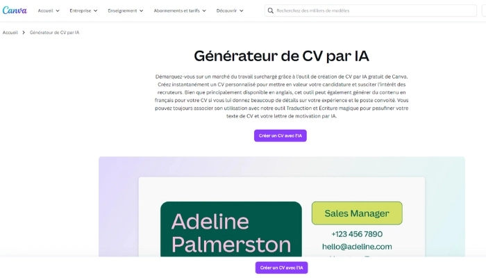 canva generateur de cv ia gratuit