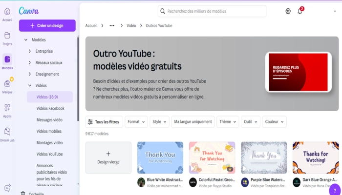 Canva outro youtube