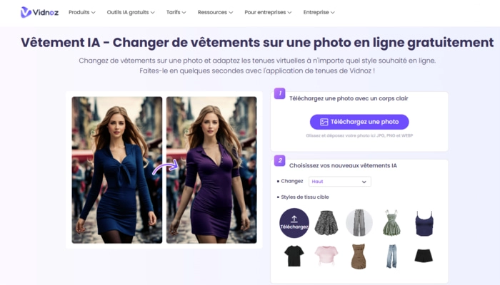 changer de vêtements sur une photo en ligne gratuitement Vidnoz