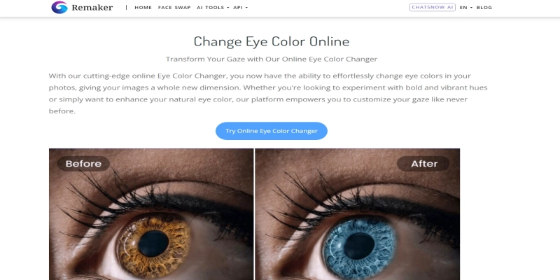 changer la couleur des yeux sur une photo en ligne avec remaker