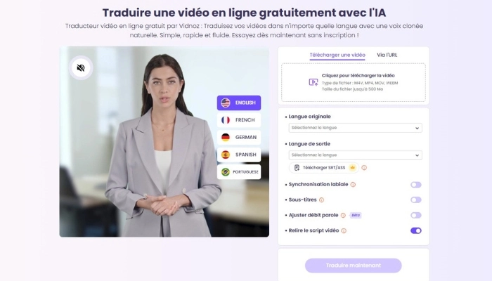 changer la langue de la video avec vidnoz