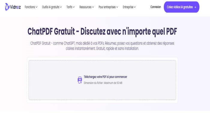 ChatPDF gratuit de Vidnoz AI