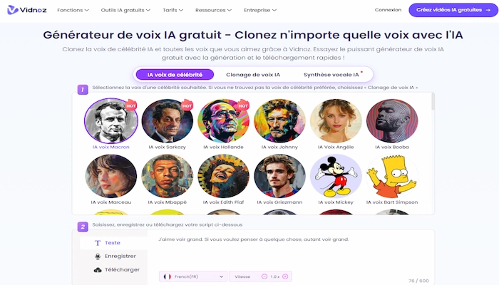 clonage de voix vidnoz ia app