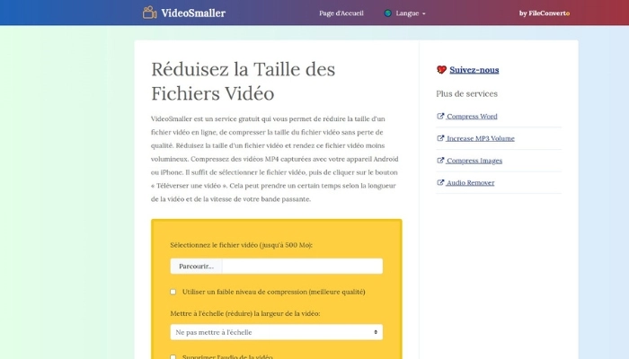 compresser une video gratuitement en ligne avec videosmaller