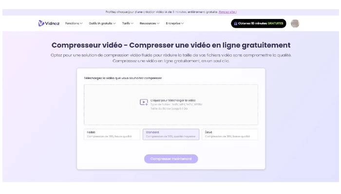 compresseur video gratuit en ligne vidnoz