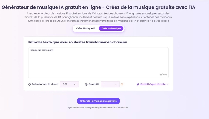 creer son instru gratuit a partir de texte avec vidnoz