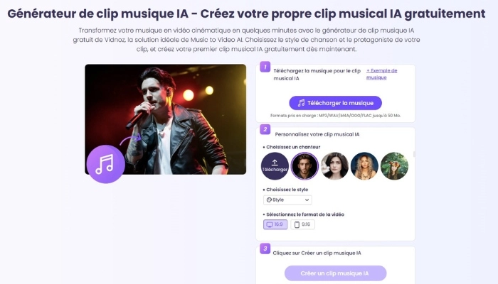 creer un clip video captivant avec le generateur de clip musical ia de vidnoz