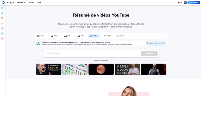 decopy ai resume video youtube avec IA