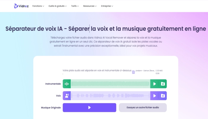 etape trois de separer voix et musique de Vidnoz