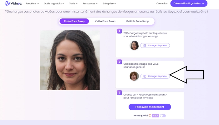 face swap vidnoz choisir photo cible