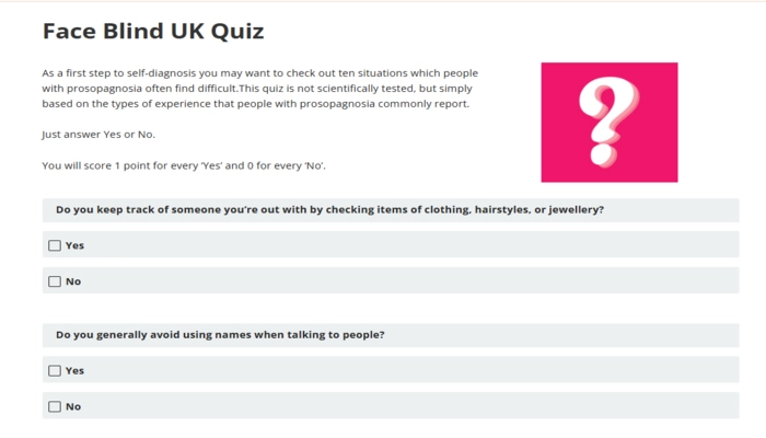 Faceblind UK prosopagnosie test