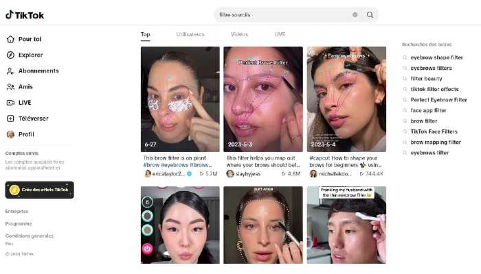filtre sourcils tiktok