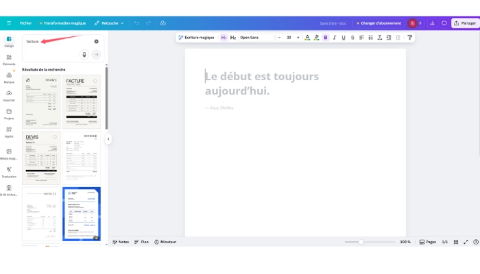 generateur de facture canva