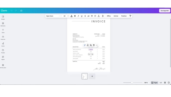 generateur de facture ia canva