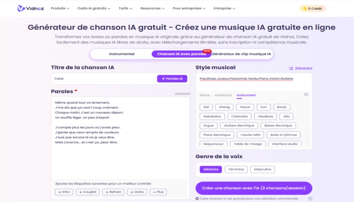 generateur de musique ia de vidnoz
