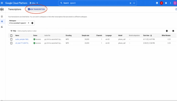 google cloud ia retranscription audio etape