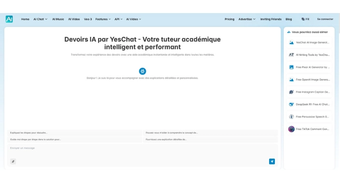 ia qui fait les devoirs gratuitement avec yeschat ai