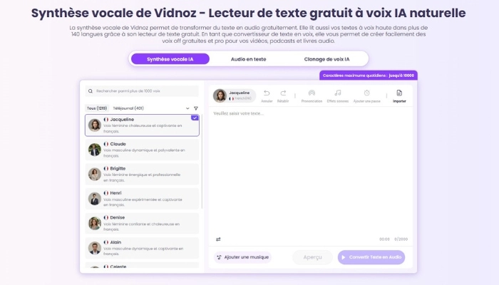 ia qui lit le texte avec vidnoz
