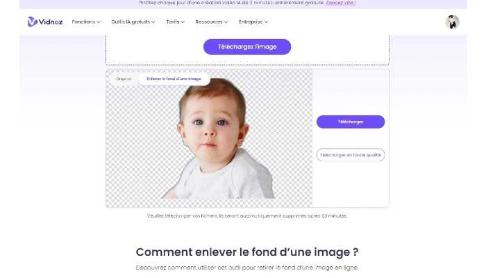 ia supprimer le fond image vidnoz