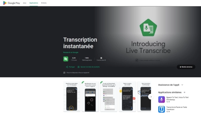 live transcribe application de tetranscription audio en texte gratuite instantenee