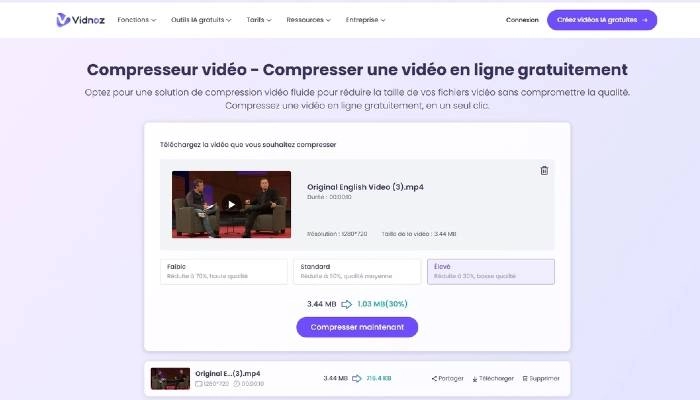 logiciel compresser video avec vidnoz