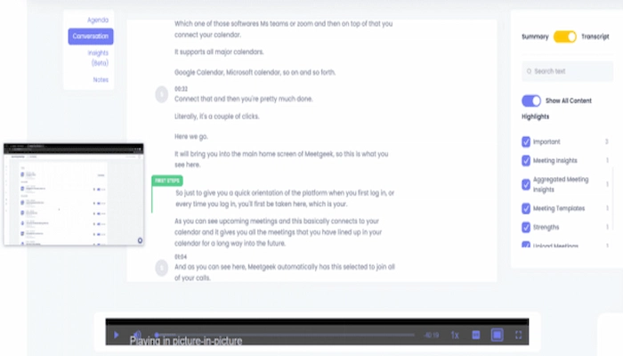 meetgeek ia retranscription audio etape