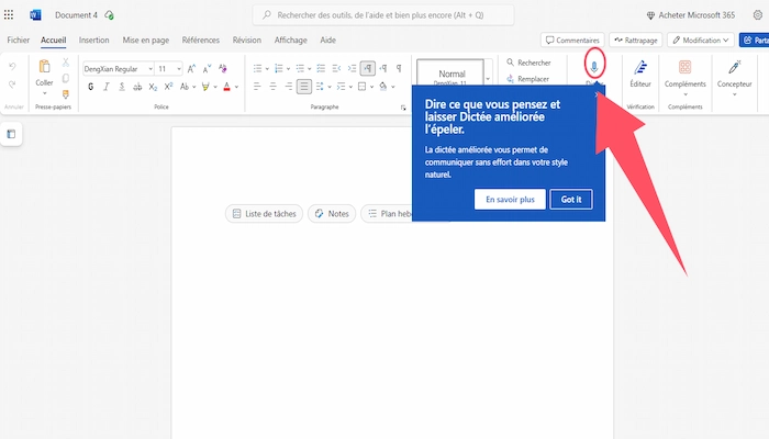 microsoft word transcription audio en texte etape un