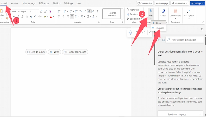 microsoft word transcription audio en texte etape trois