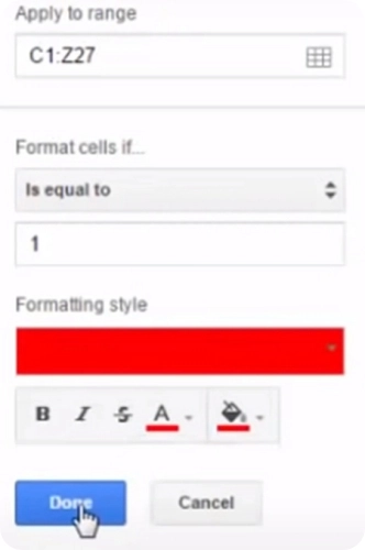 mise en forme conditionnelle pour remplir les cellules avec des couleurs