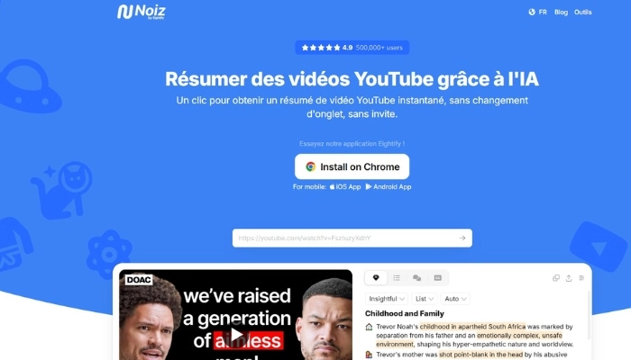 noiz resumer des videos youtube avec ia