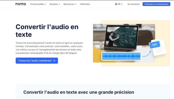 notta outil ia qui retranscrit un audio en texte en un clic