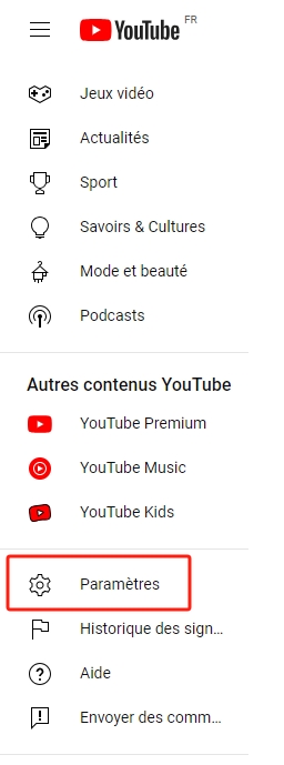 Paramètres du compte YouTube