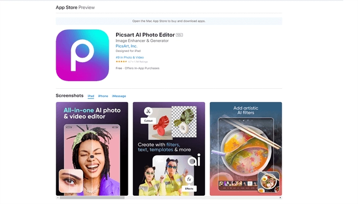 picsart ai filtre video iphone