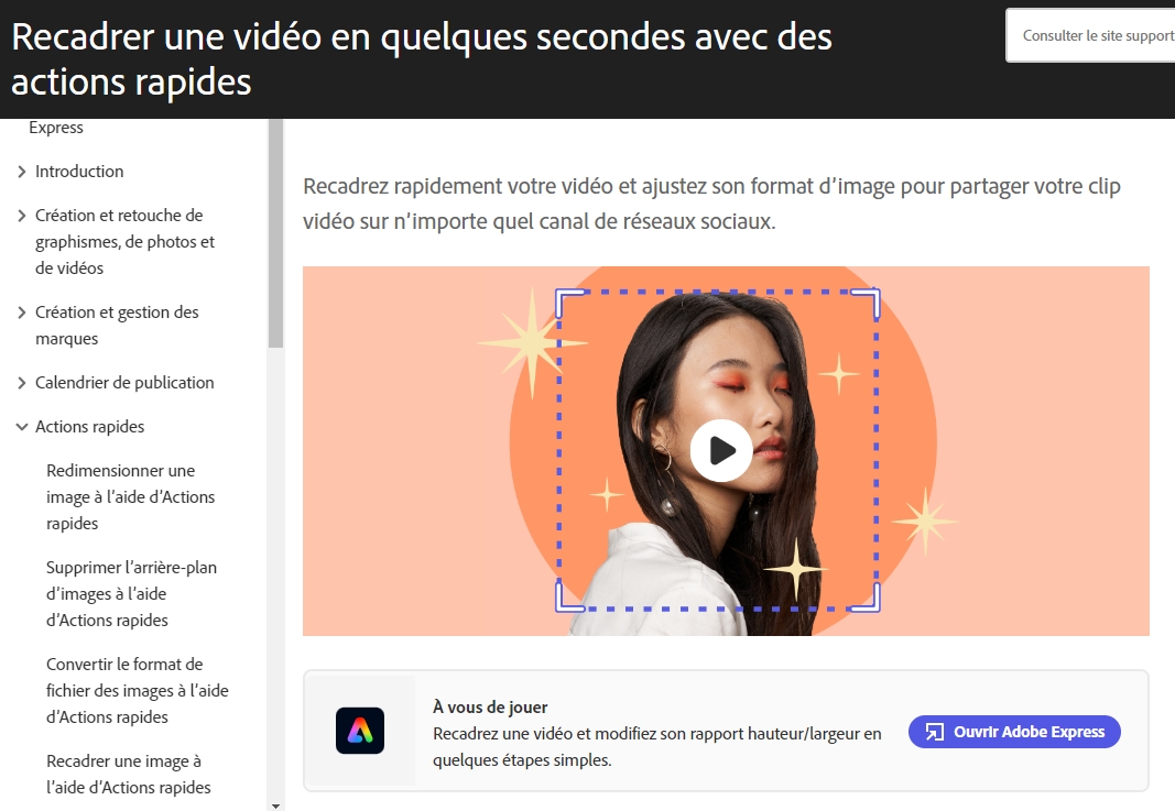 recadrer video Adobe Express