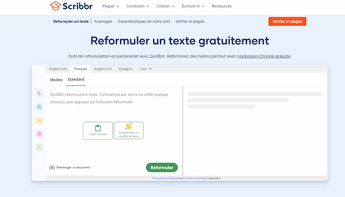 scribbr ia pour reformuler un texte