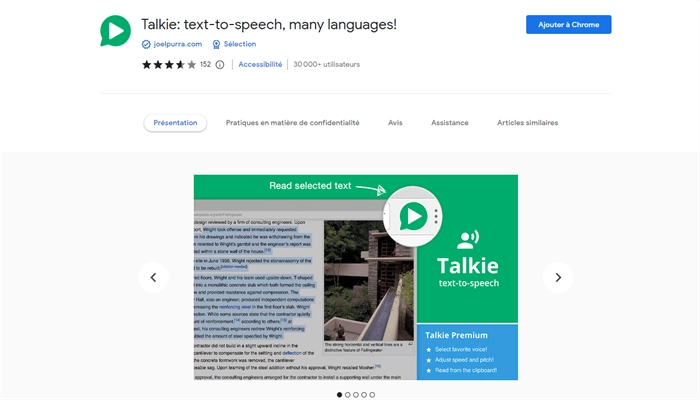 talkie extension chrome lecture texte