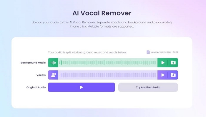 télécharger la voix et la musique separées sur Vidnoz Vocal Remover IA