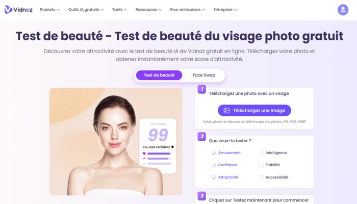 Test de beaute de Vidnoz AI