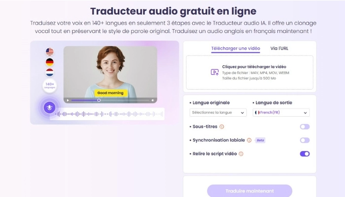 traducteur audio ia de Vidnoz logiciel de transcription vocale en texte