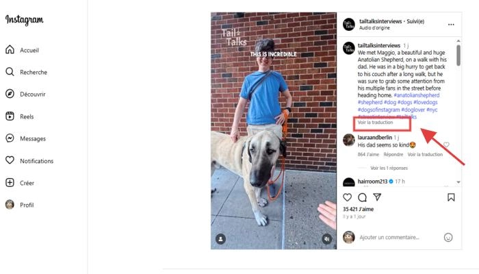 traduction instagram reel