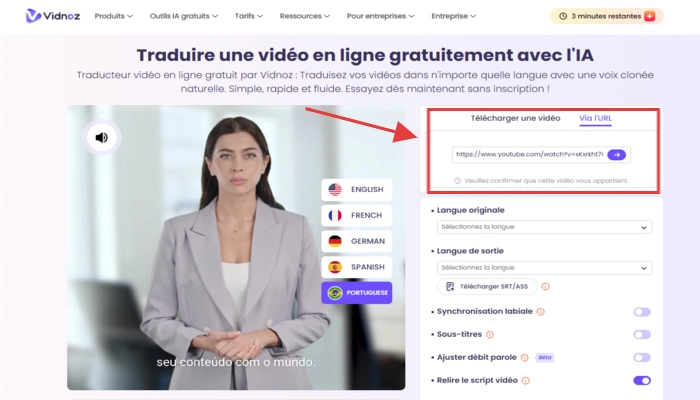 traduire video Vidnoz step deux