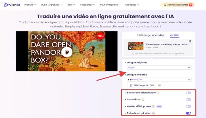 traduire video Vidnoz step trois